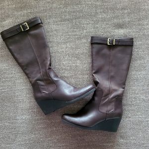 Faux Leather Wedge Boots - Size 9